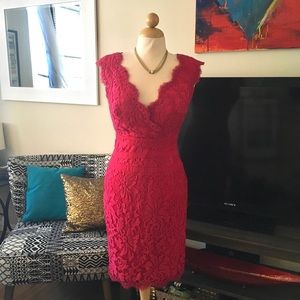 V Neck Embroidered Lace Dress w/ Banded Waist